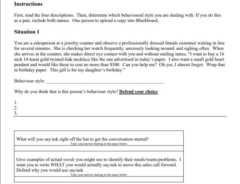 Instructions First, read the four descriptions.