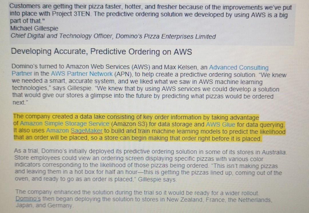 1. Students will be able to explore Dominos Pizza