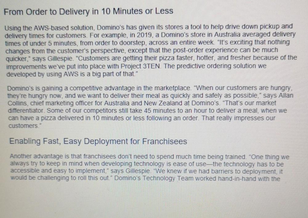 1. Students will be able to explore Dominos Pizza