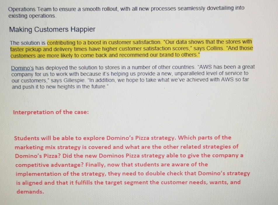 1. Students will be able to explore Dominos Pizza