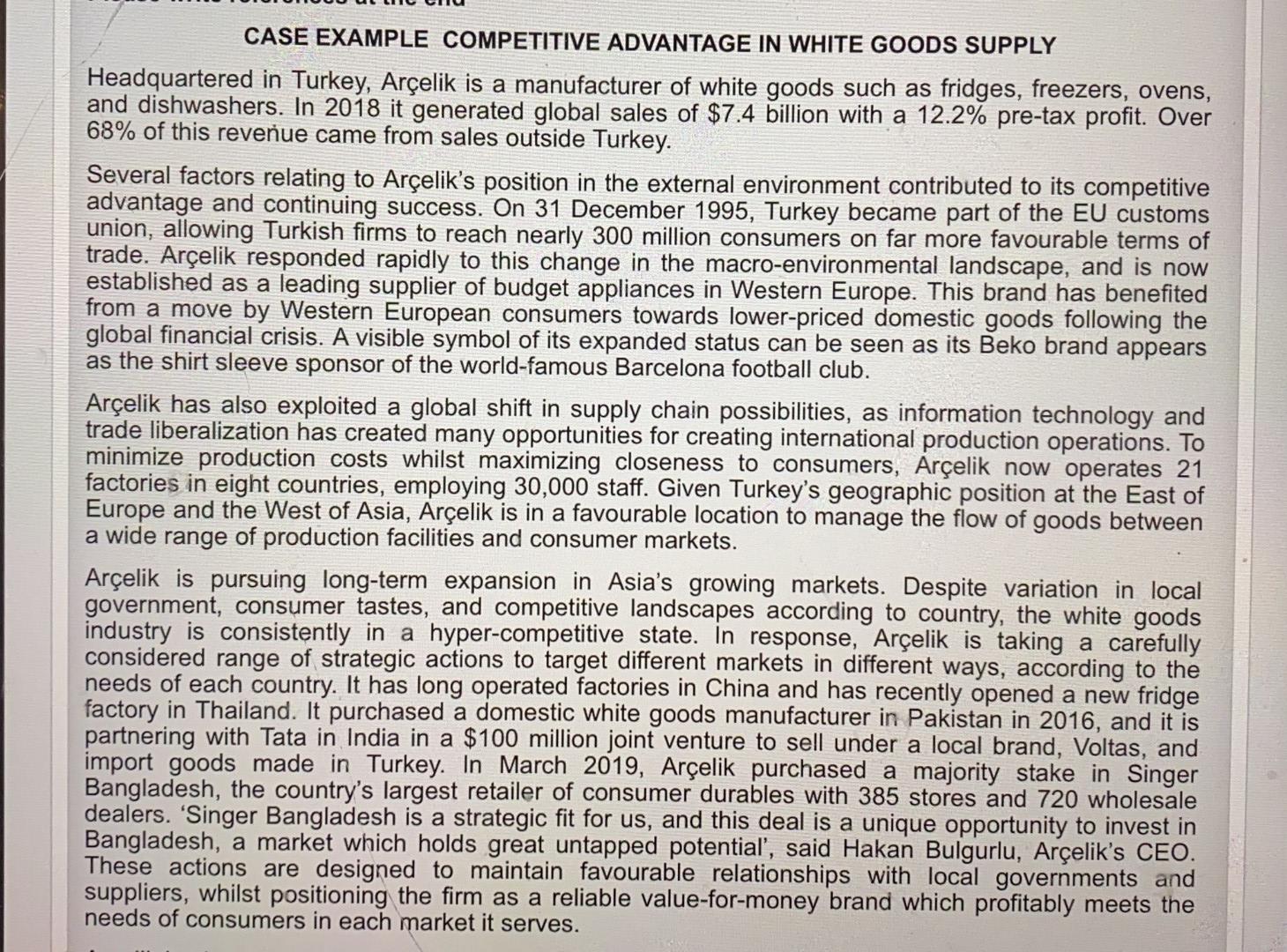 CASE EXAMPLE COMPETITIVE ADVANTAGE IN WHITE GOODS