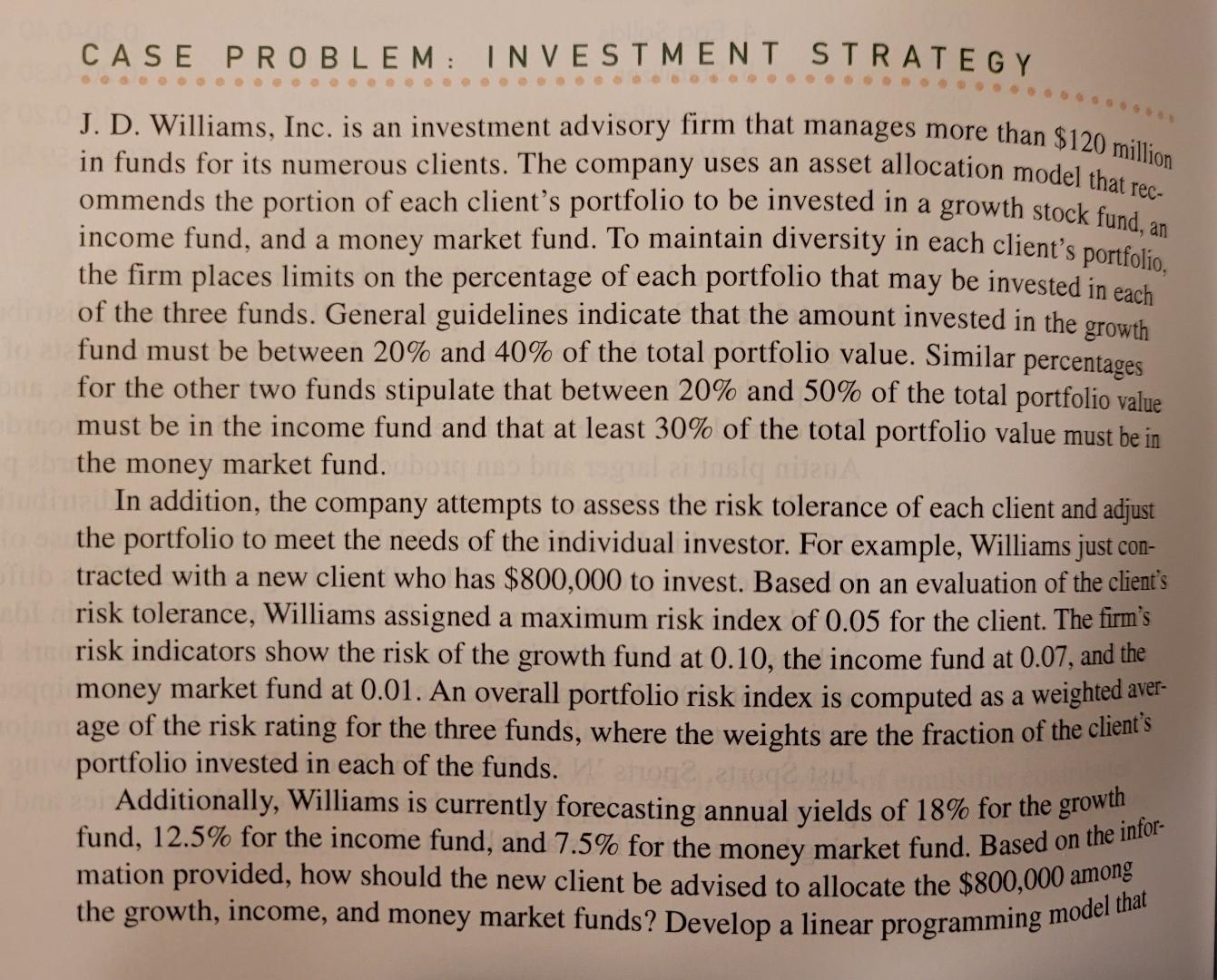 Case Problem - Investment Strategy CASE PROBLEM: