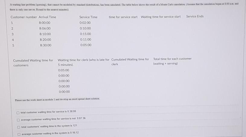 1 A waiting time problemu (queuing), that cannot