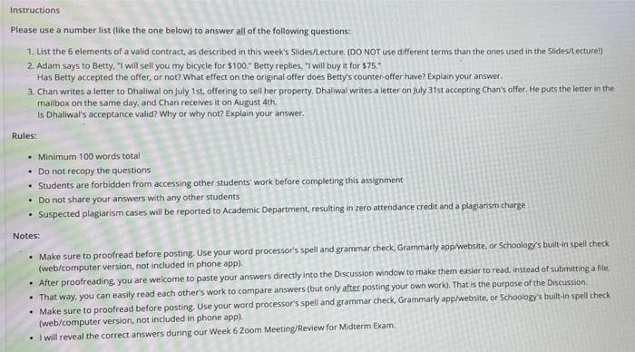 Instructions Please use a number list (like the
