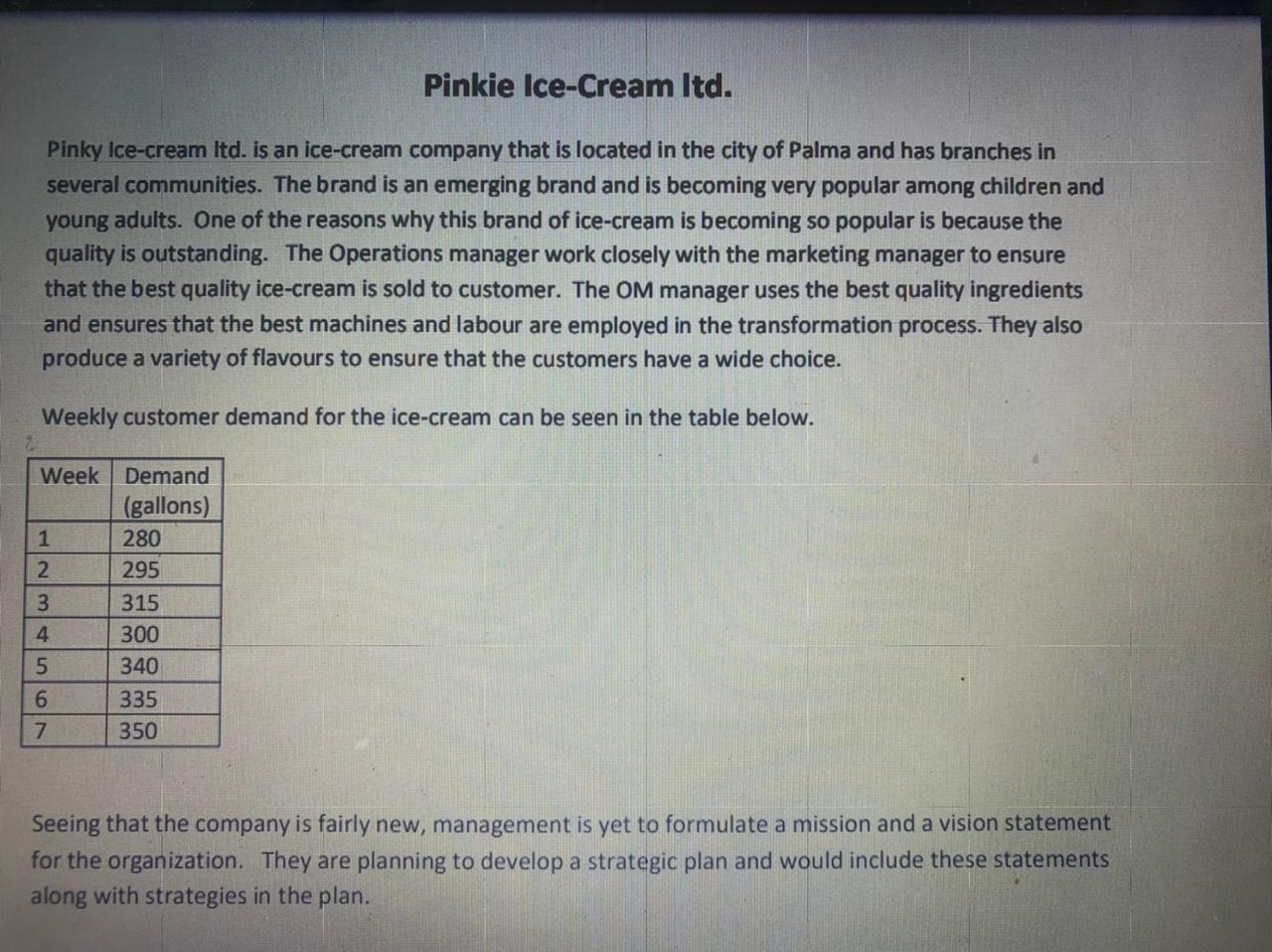 Compute a three-week moving average demand and a