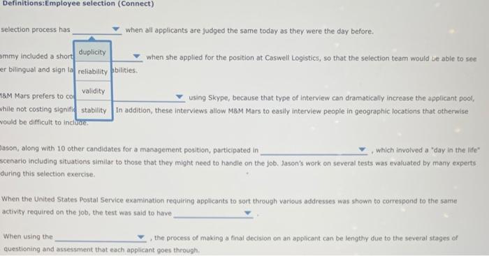 1. Definitions:Employee selection (Connect) A