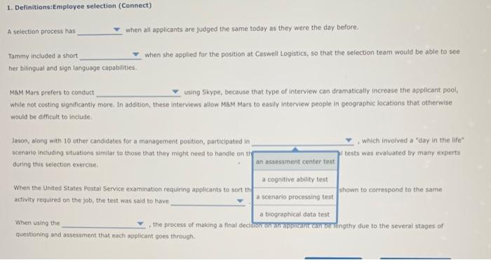1. Definitions:Employee selection (Connect) A