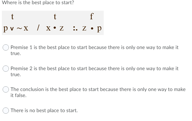 Where is the best place to start? t t f pv~x / xz