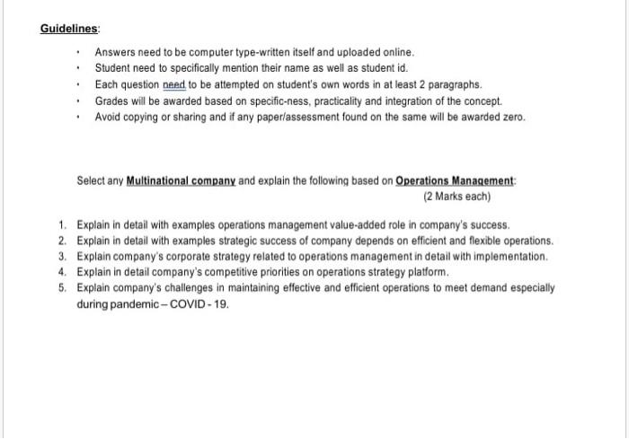 Guidelines Answers need to be computer