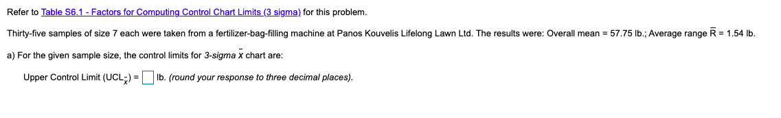 Refer to Table 56.1 - Factors for Computing