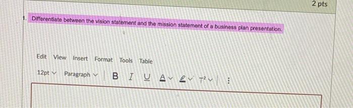 2 pts Differentiate between the vision statement