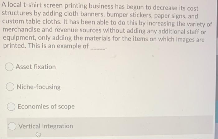 A local t-shirt screen printing business has