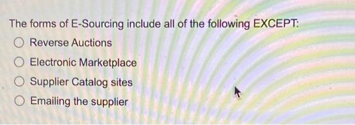 The forms of E-Sourcing include all of the