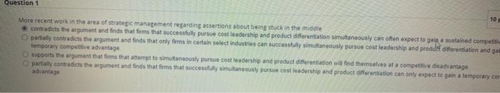 Question 1 TO More recent work in the area of