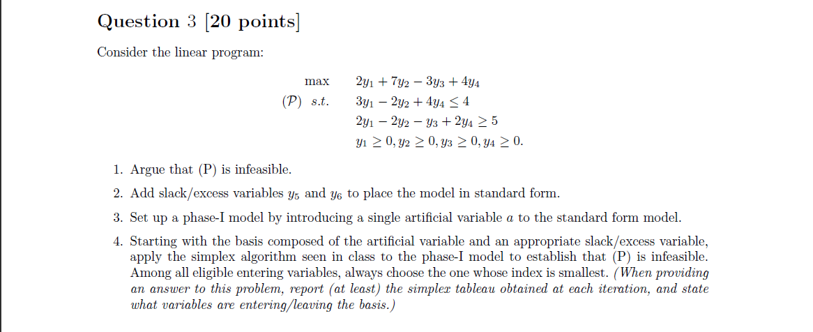 Question 3 [20 points] Consider the linear