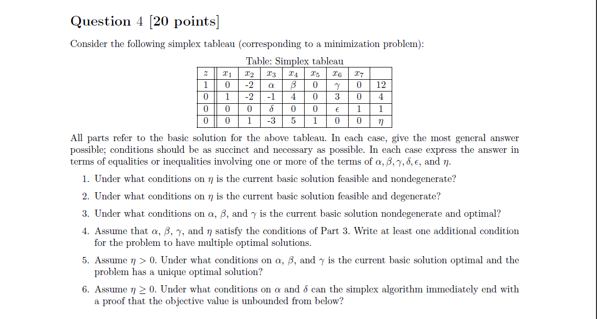 Question 4 (20 points] Consider the following