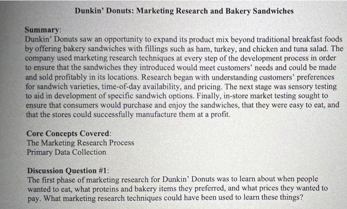 Dunkin' Donuts: Marketing Research and Bakery