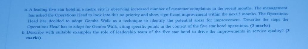 a. A leading five star hotel in a metro city is