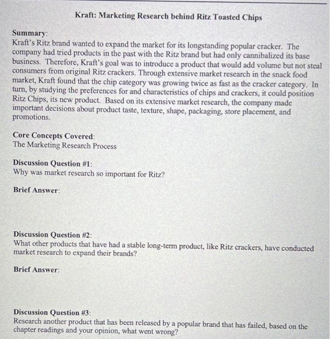 Kraft: Marketing Research behind Ritz Toasted