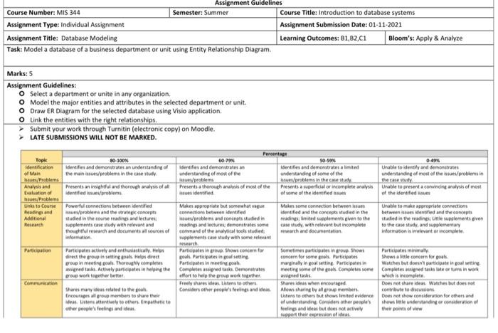 Assignment Guidelines Course Number: MIS 344
