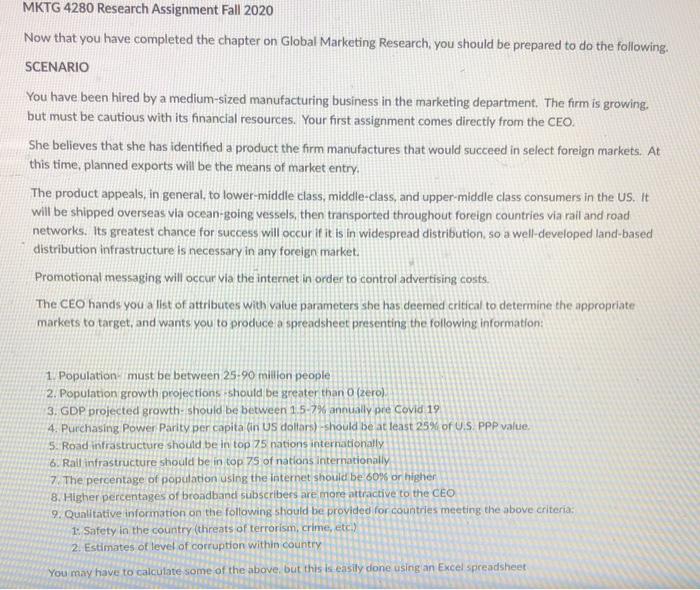 MKTG 4280 Research Assignment Fall 2020 Now that