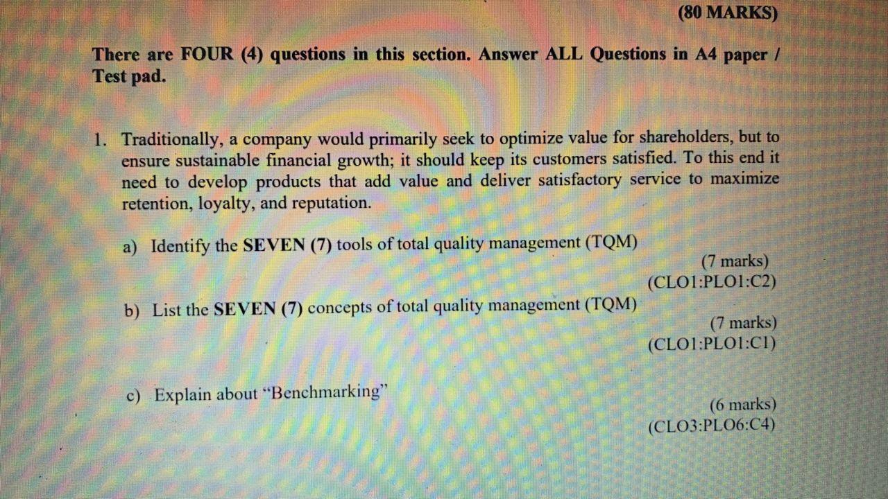 (80 MARKS) There are FOUR (4) questions in this