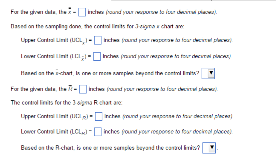 For the given data, the inches (round your