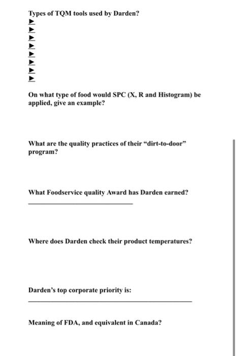 Types of TQM tools used by Darden? On what type