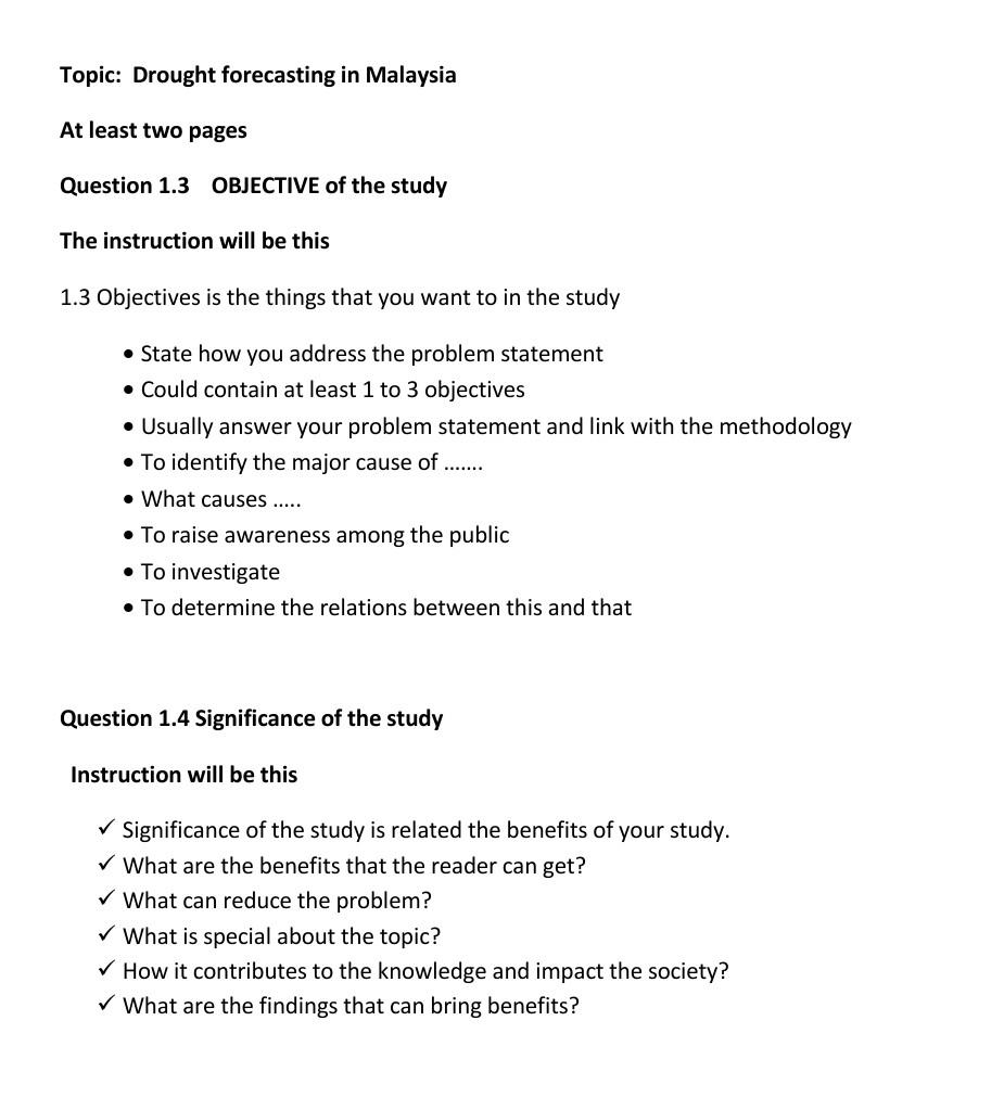 Topic: Drought forecasting in Malaysia At least