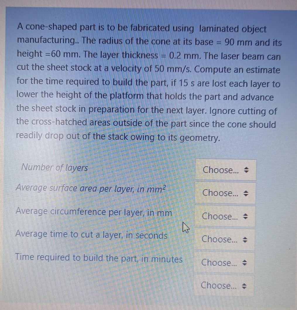 A cone-shaped part is to be fabricated using