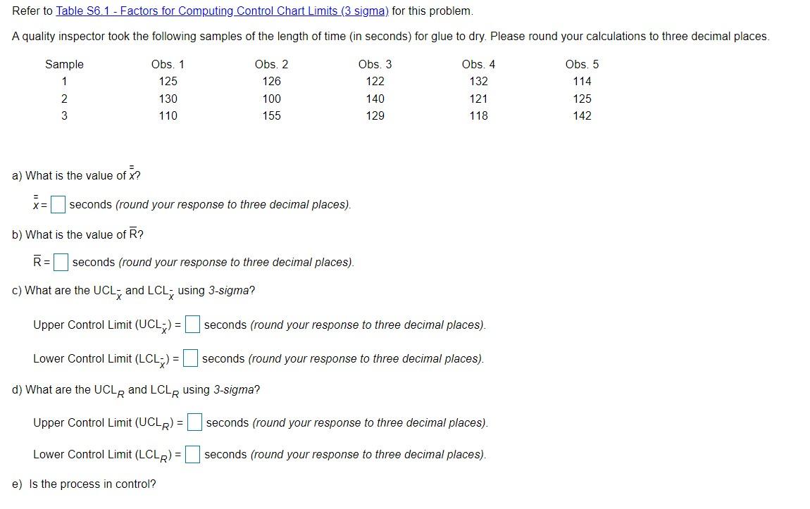 Refer to Table S6.1 - Factors for Computing