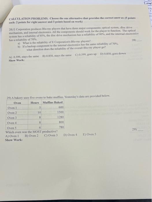 chap CALCULATION PROBLEMS. Choose the one