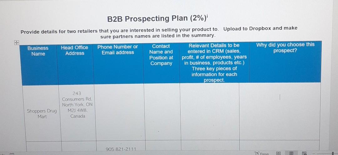 sales assignment B2B Prospecting Plan (2%)
