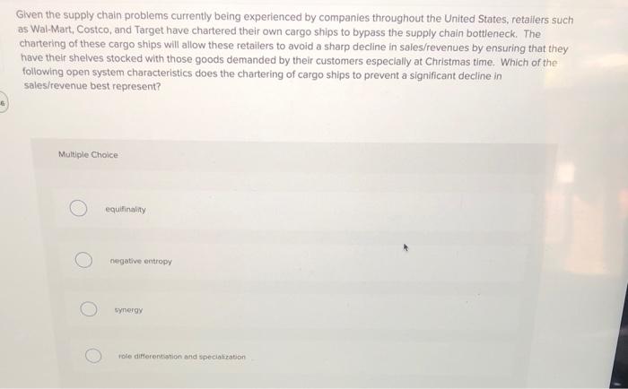 Given the supply chain problems currently being