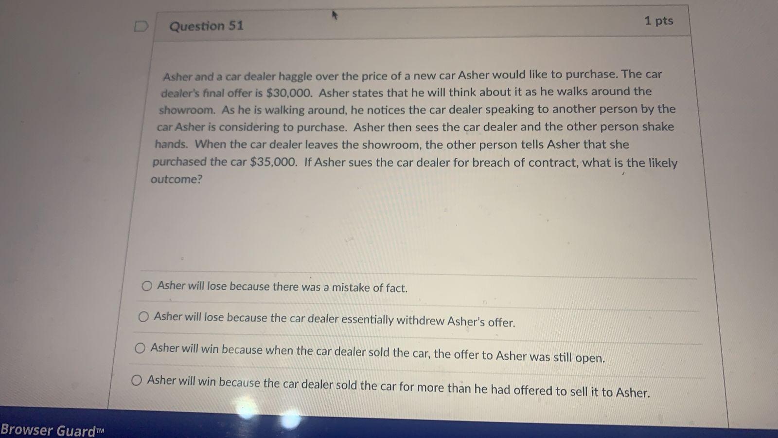 Question 52 1 pts A lack of standing means? O