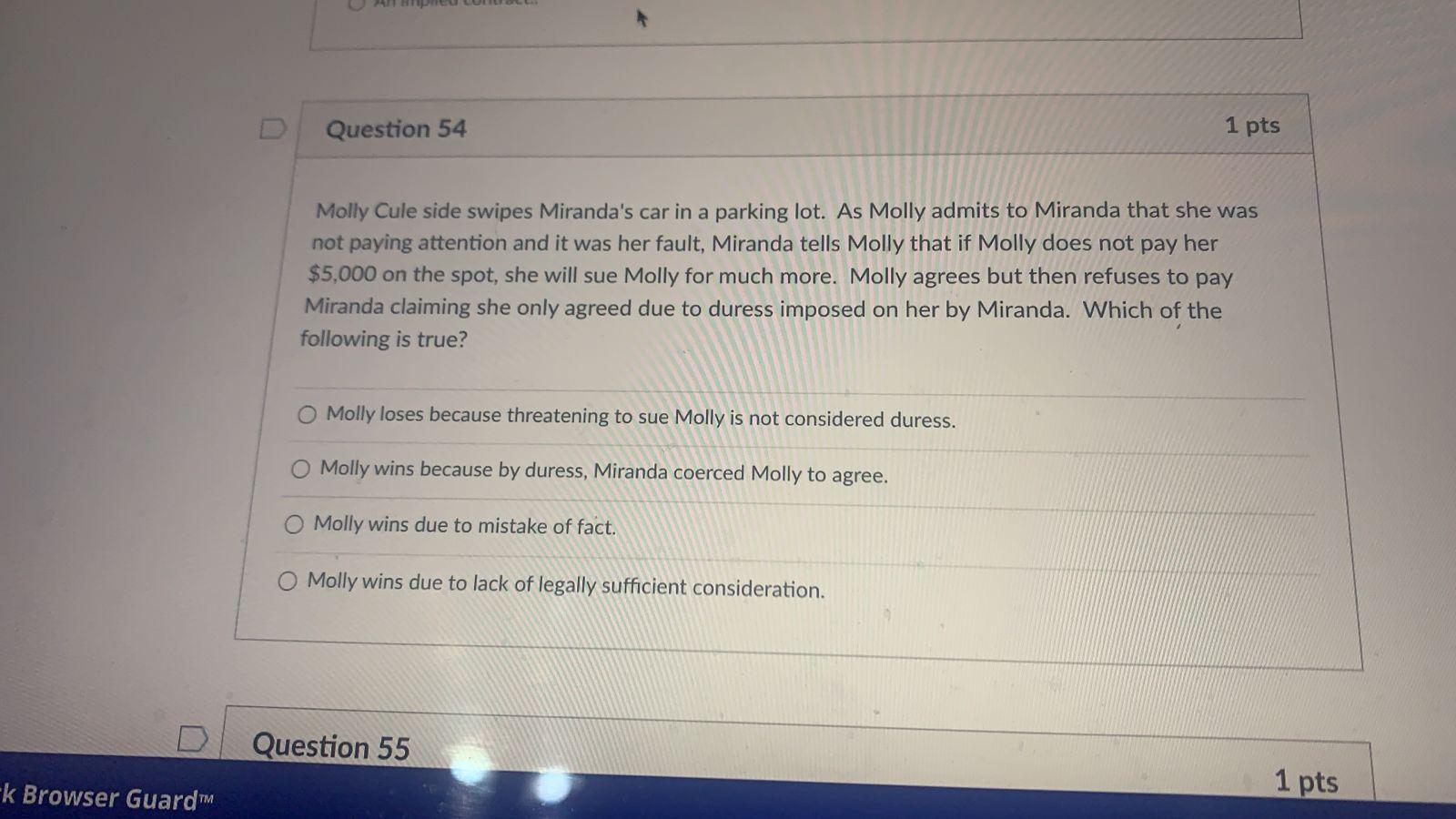Question 52 1 pts A lack of standing means? O