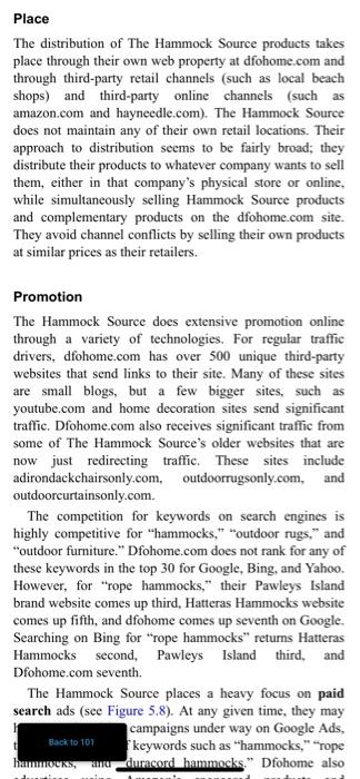 answer question 1 & 2 CASE STUDY THE HAMMOCK