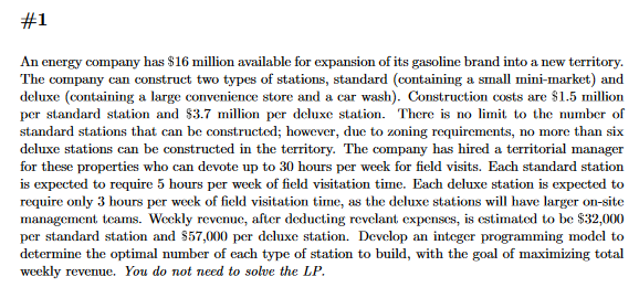 #1 An energy company has $16 million available