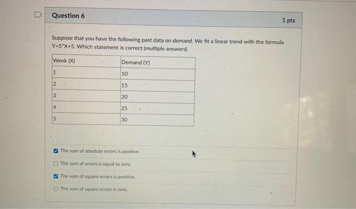 U Question 6 1 pts Suppose that you have the