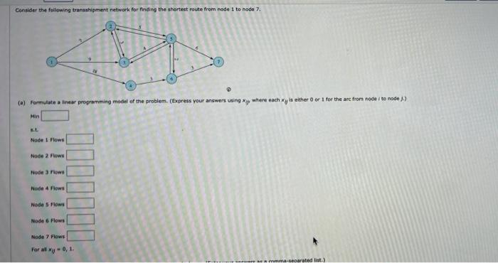 Consider the following transhipment network for
