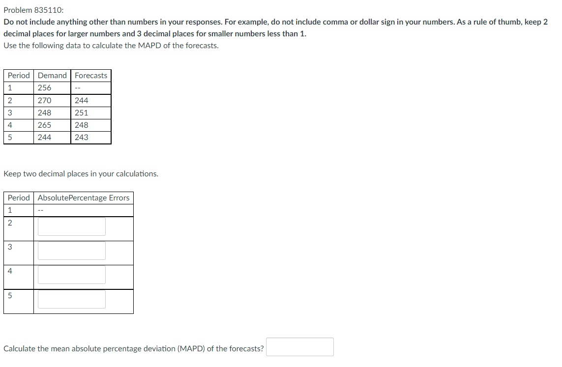 Problem 835110: Do not include anything other