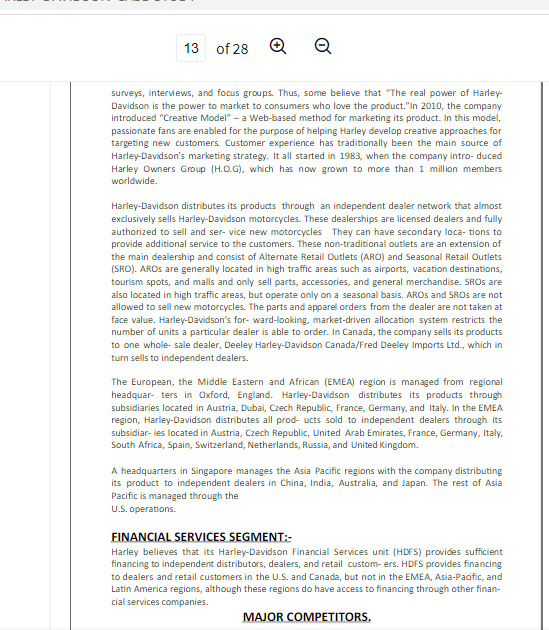 Use the case Harley Davidson by Bhaskar Mitra to