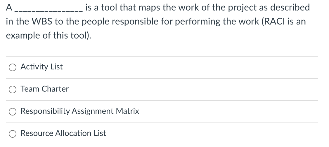 A is a tool that maps the work of the project as