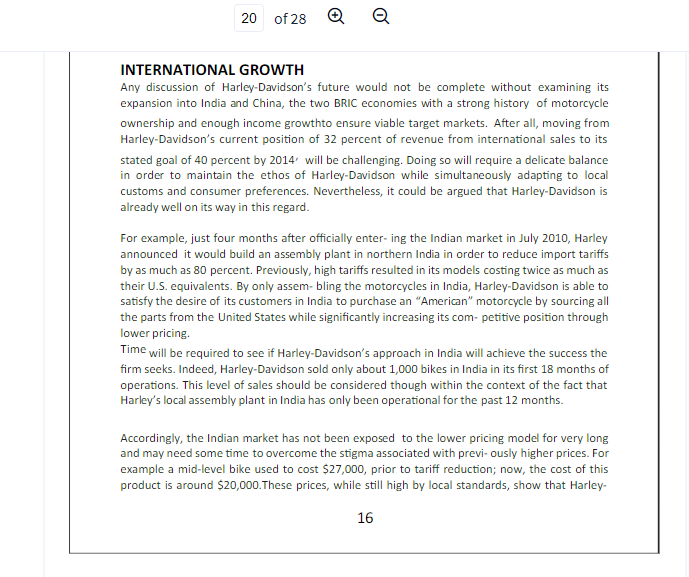 Use the case Harley Davidson by Bhaskar Mitra to