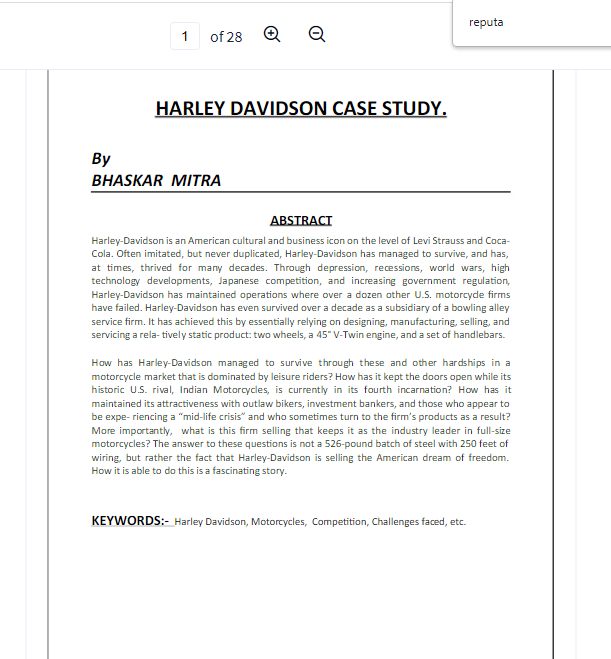 Use the case Harley Davidson by Bhaskar Mitra to