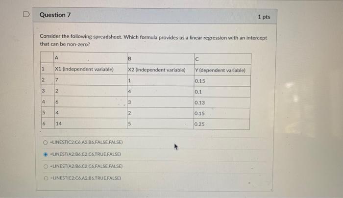 Question 7 1 pts Consider the following