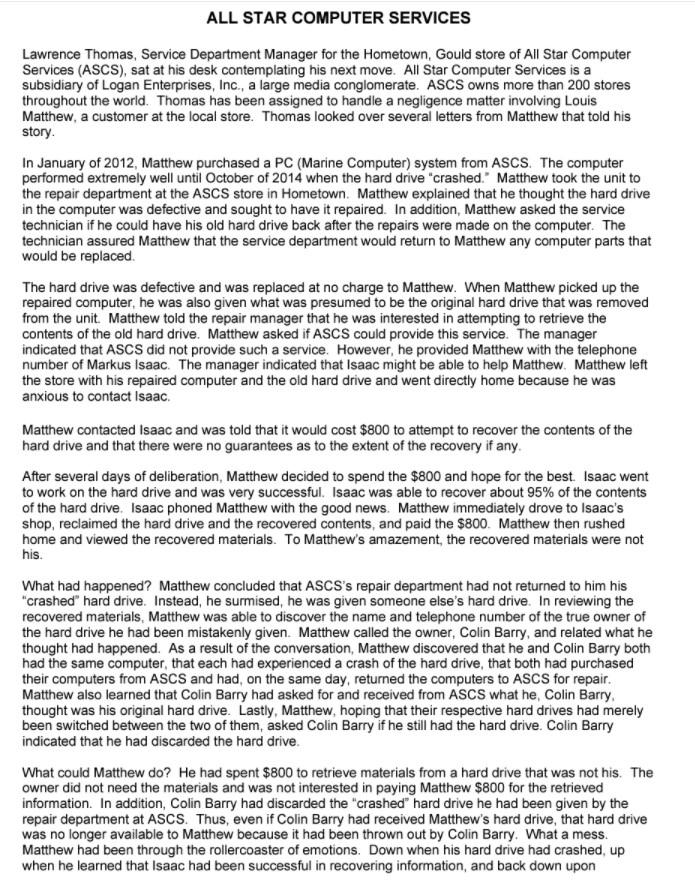 QUESTION: Has All Star Computer Services been