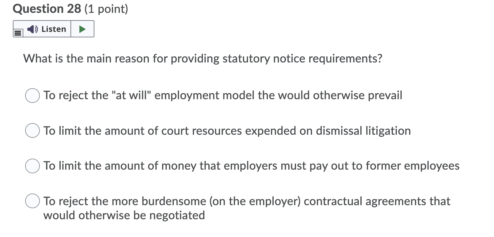 Question 28 (1 point) 1) Listen What is the main