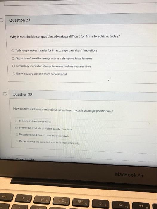 Question 27 Why is sustainable competitive
