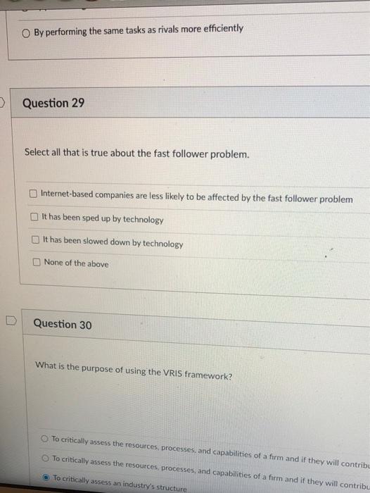 Question 27 Why is sustainable competitive